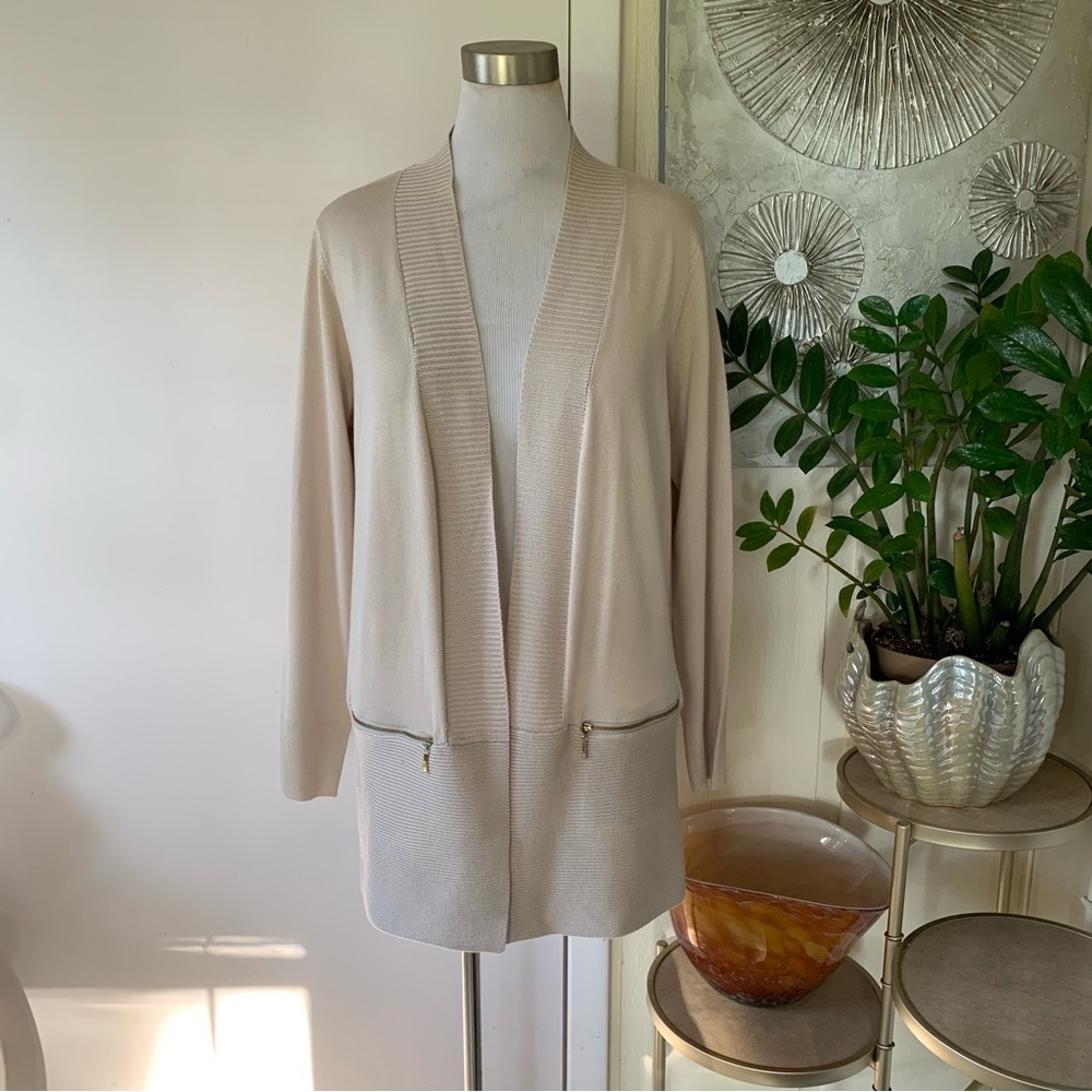 NWT DKNY rayon blend beige open front long cardigan  size XL